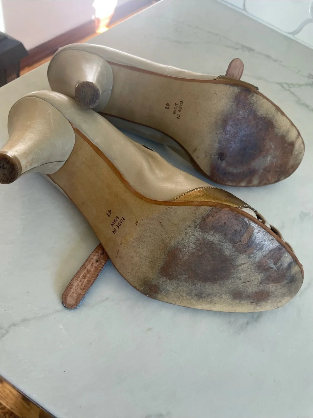 Jeffrey Campbell Ivory Leather Heels with Gold & Silver Accents - size 41
